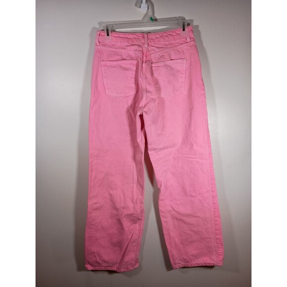 Zara Boogie Neon Pink Womens Denim Wide Leg Hippie Barbie Acid Wash Jeans Size 8 - Picture 2 of 4
